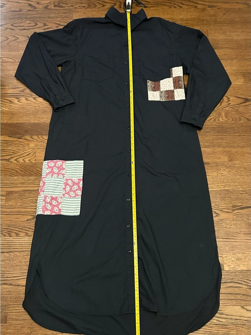 Carlene black  Long-Sleeve Button-Front Shirt Dress w Patch Pocket 1of a kind
